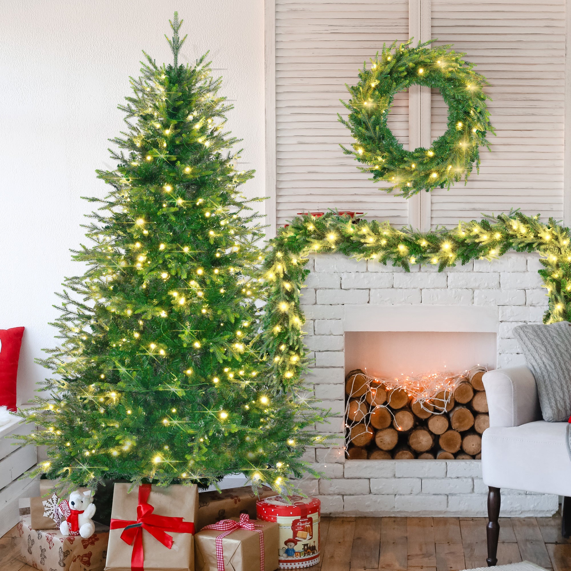 Christmas Tree With Garlands, Multi-Color LED Lights