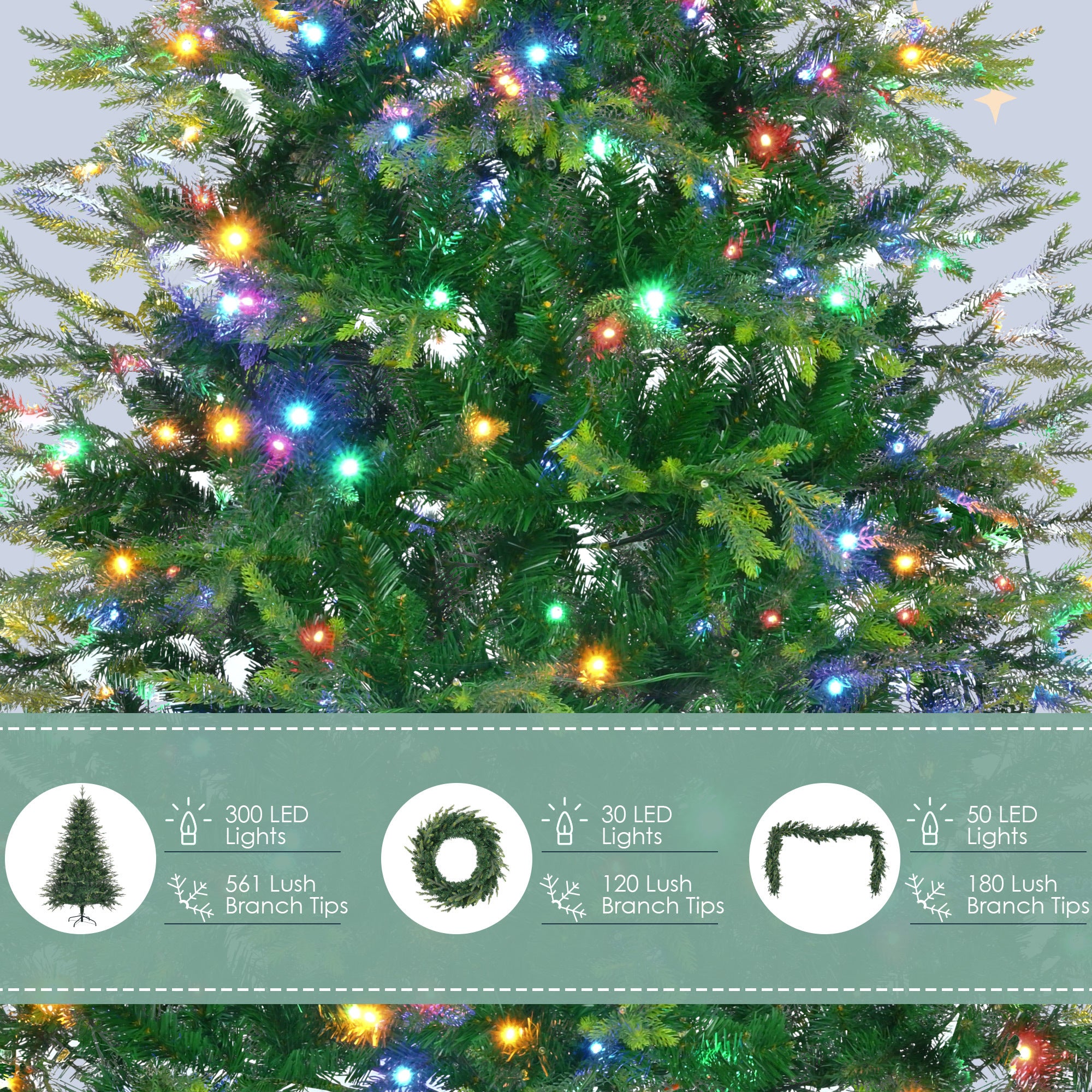 Christmas Tree With Garlands, Multi-Color LED Lights