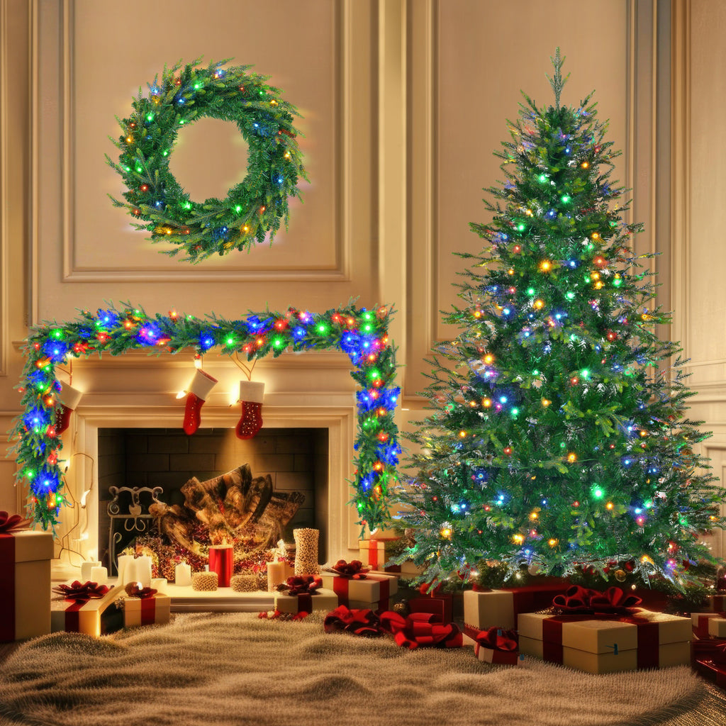 Christmas Tree With Garlands, Multi-Color LED Lights