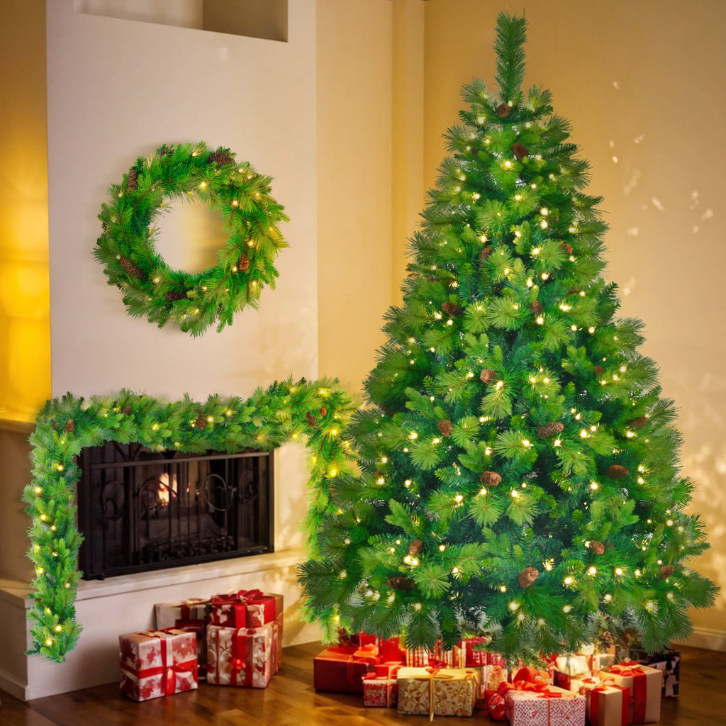 Lighting Set With Tree & Garlands, With Pine Cone