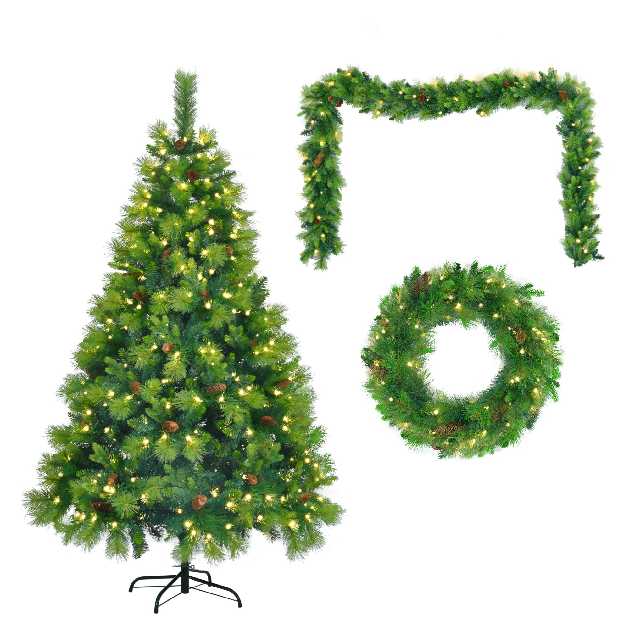 Lighting Set With Tree & Garlands, With Pine Cone