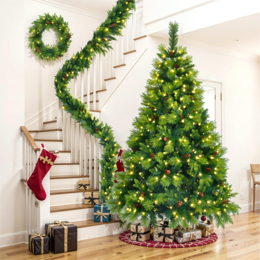 Lighting Set With Tree & Garlands, With Pine Cone