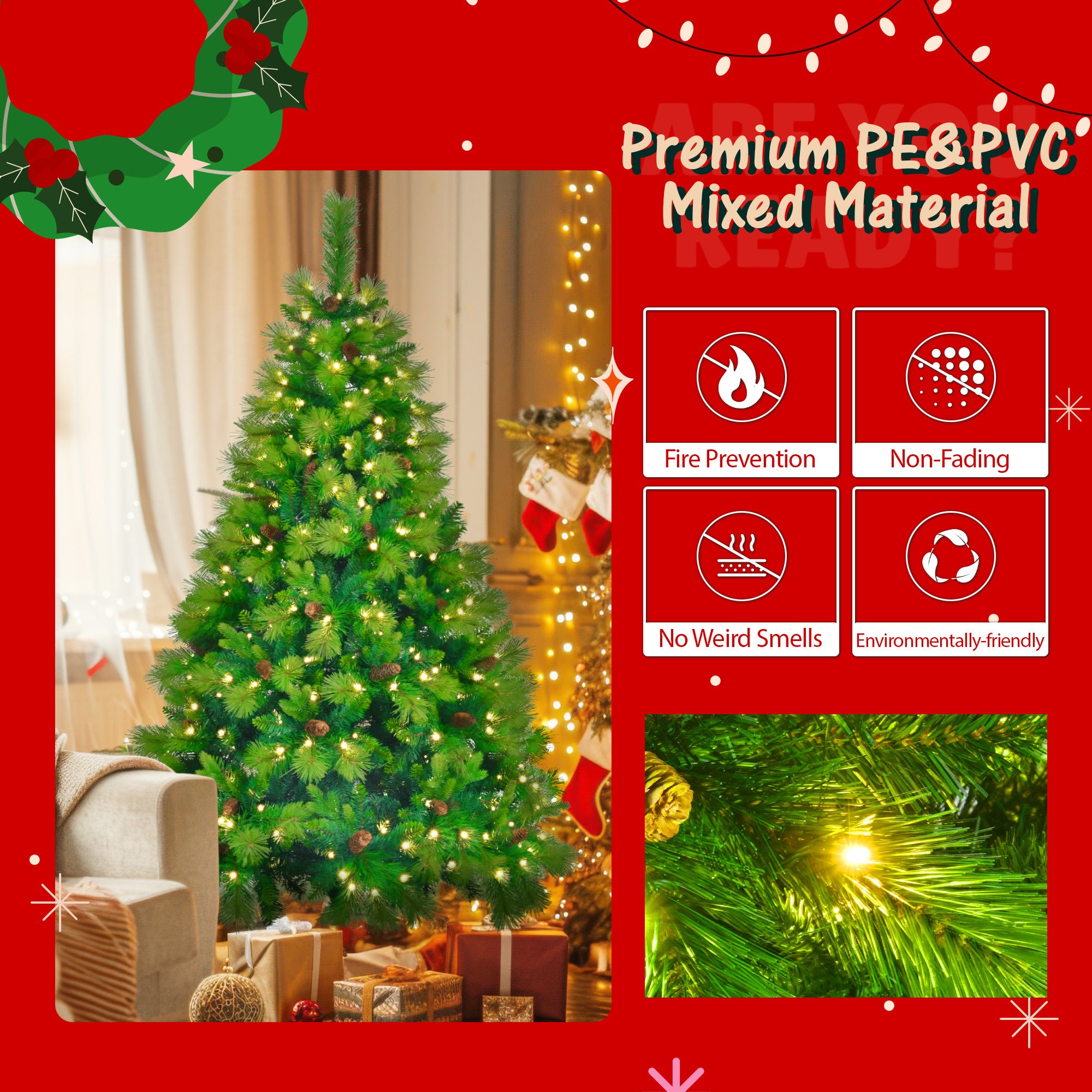 Lighting Set With Tree & Garlands, With Pine Cone